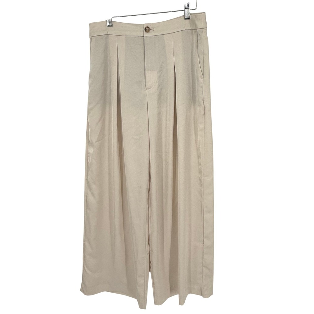 Banana Republic Wide Leg Trousers Womens 10 Beige Excellent Silky Pleated 851152